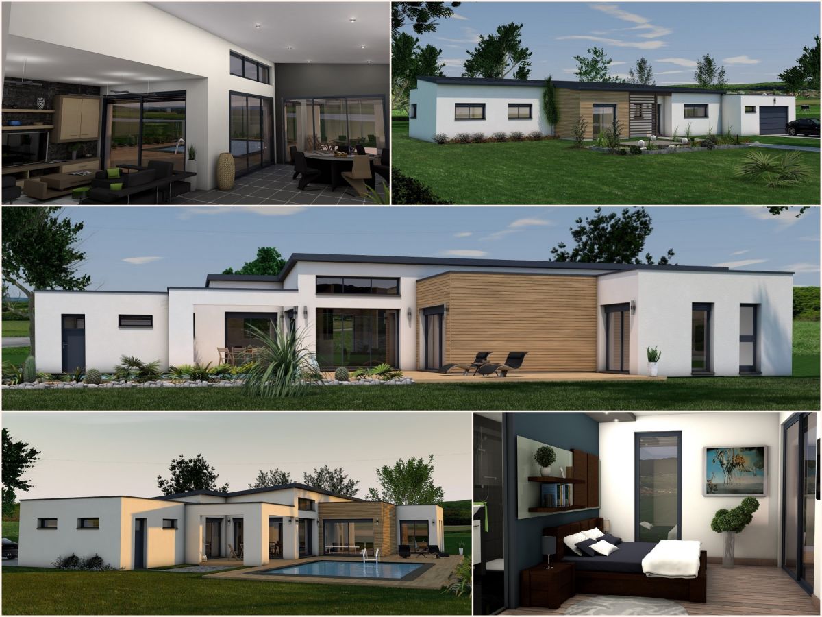 Maison design, un projet Maison de plain pied moderne avec piscine