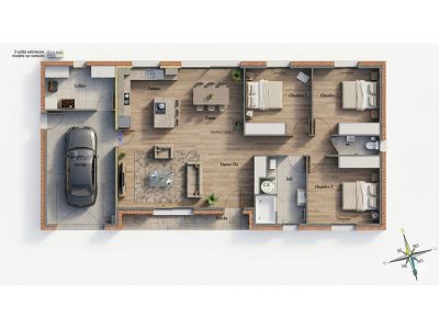 Plan de maison 3 chambres - Ajain