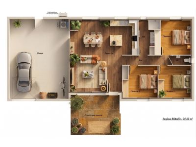 Plan de maison 3 chambres