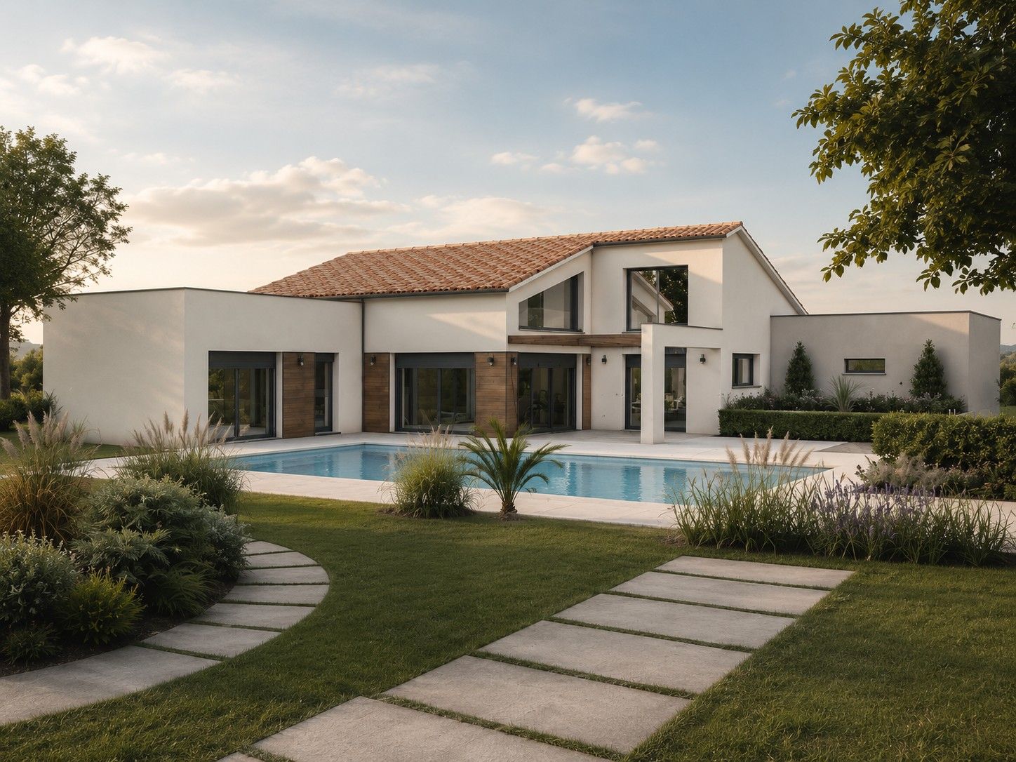 Maison moderne avec piscine et séjour cathédrale en Haute-Vienne par Maisons Limousines